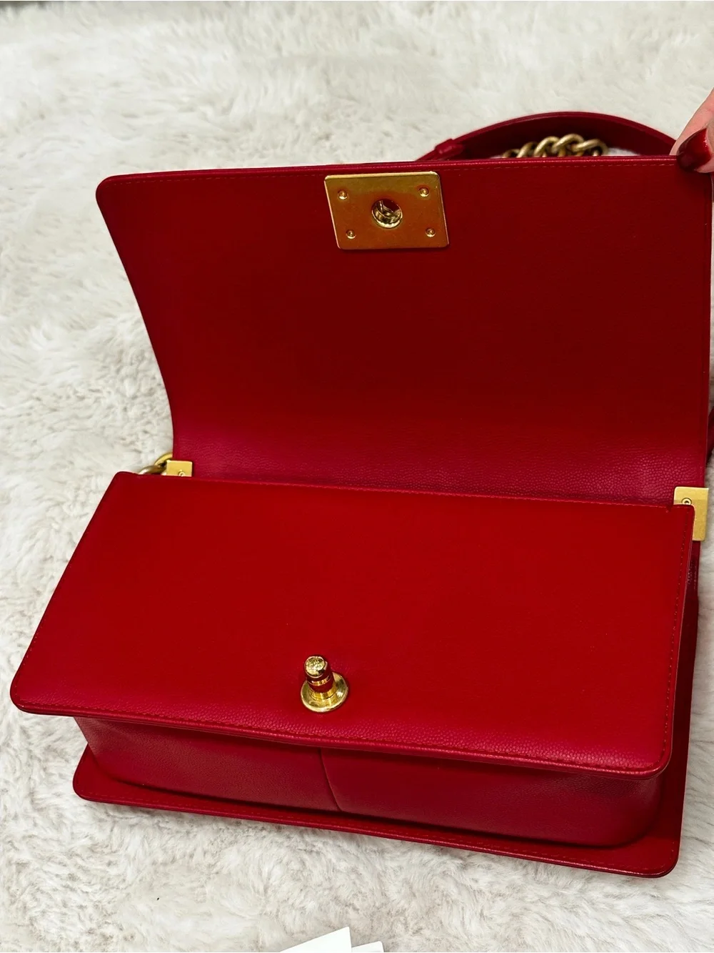 CHANEL Red Quilted Crossbody with Gold Chain Strap